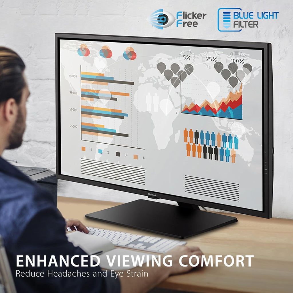 ViewSonic VX4381-4K 43 Inch 4K Monitor, MVA Display with HDR10 for Ultimate Home Entertainment and Large-Format Productivity, Eye Care Technology, HDMI, and DisplayPort Inputs