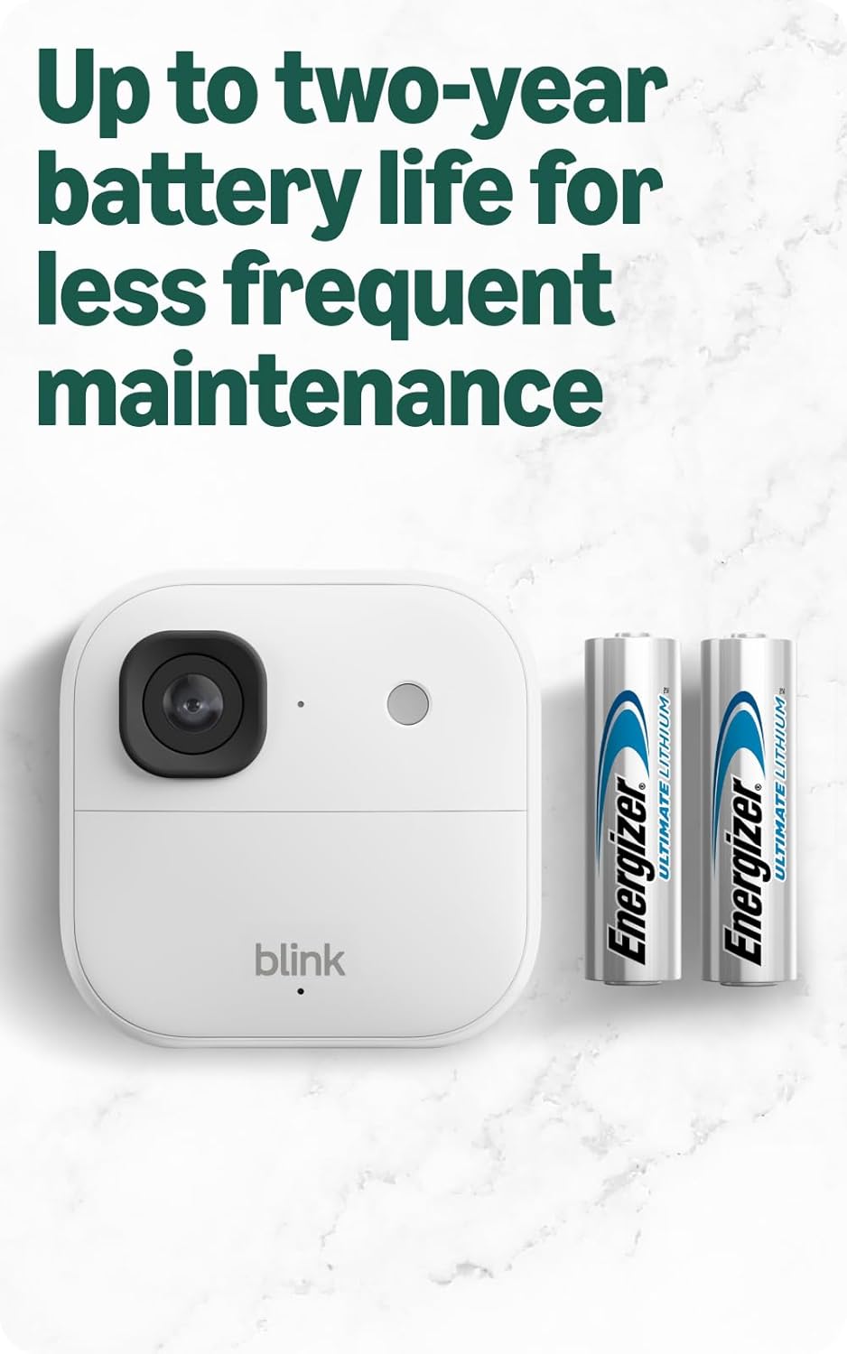 Blink Outdoor 2K+ (newest model) — Wireless smart security camera, 2K video resolution, enhanced audio, two-year battery. Sync Module Core included — 2 camera system (White)
