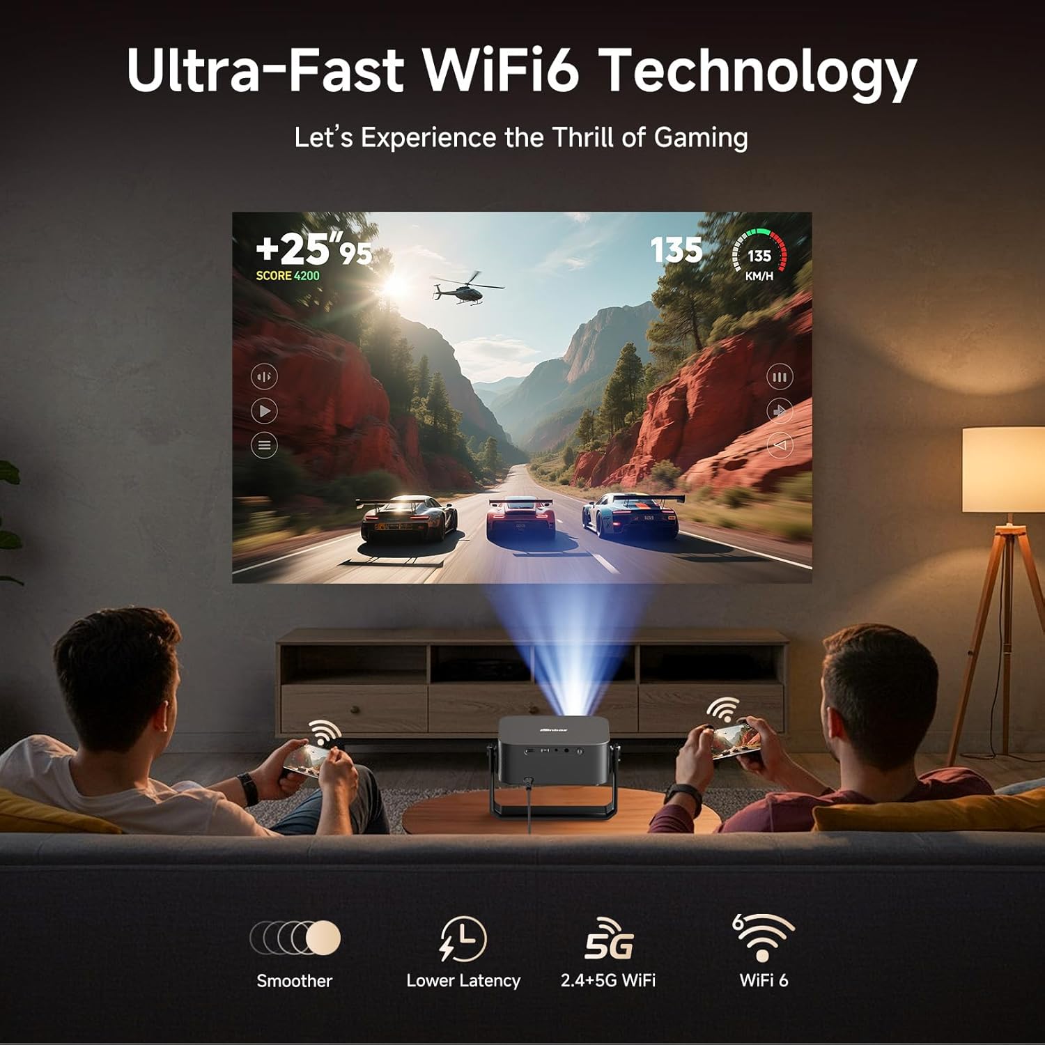 2000 ANSI/Auto Focus & Keystone/Built-in APP 4K Outdoor Projector with Wifi and Bluetooth, Smart Portable Projector with Built in Apps YouTube/PrimeVideo & Dolby, Home Theater Projector with HDR10+