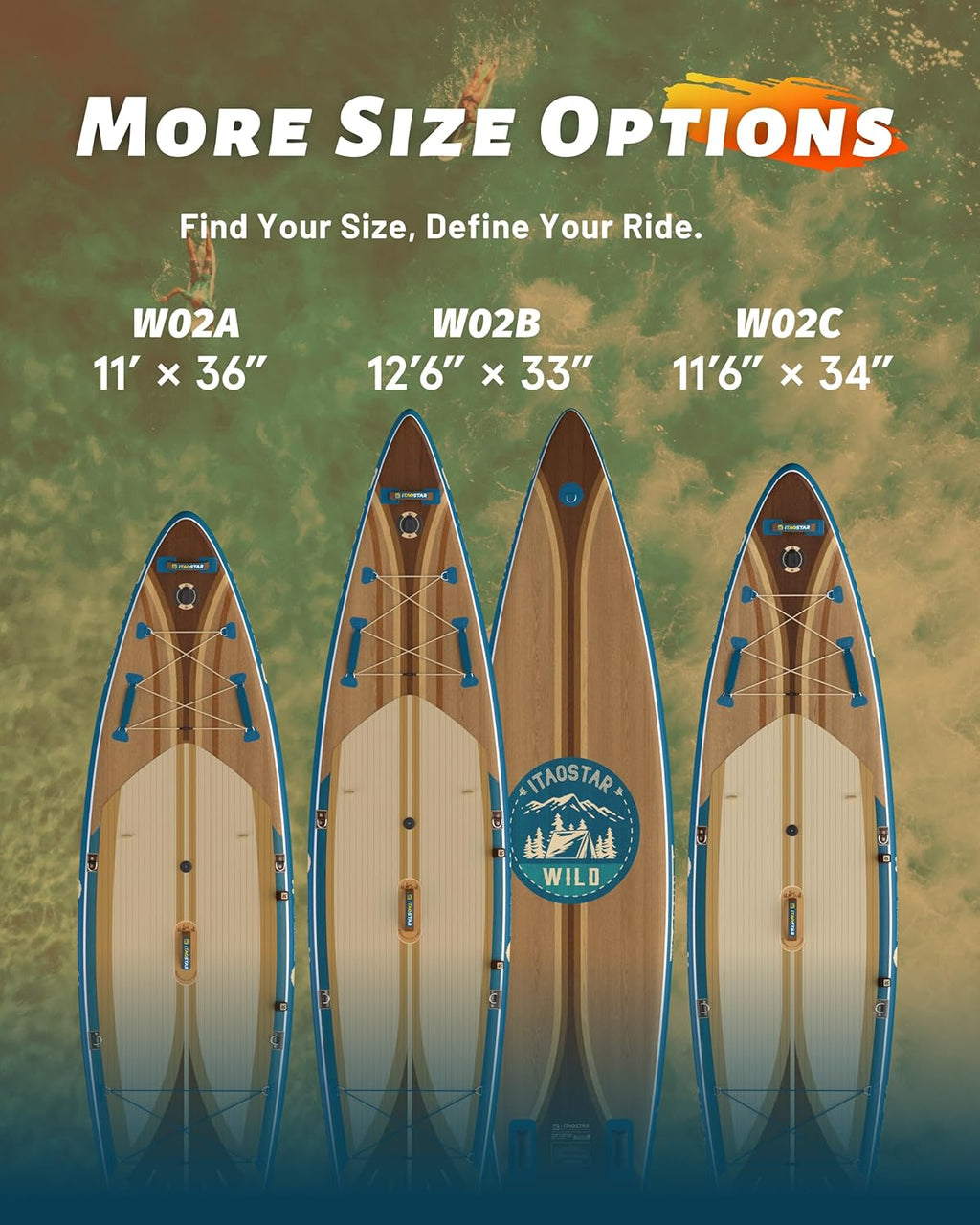 iTAOSTAR Wild 11'×36"/11'6"×34"/12'6"×33" Inflatable Paddle Board with Seat, One-Stop Premium SUP Board Gears, Tailored 5 Fins, Stable Inflatable Stand Up Paddle Boards for Youth/Adults of All Levels