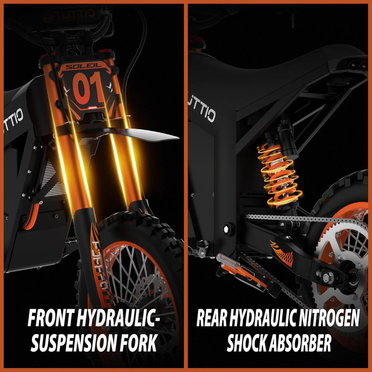 Tuttio Soleil01 Electric-Dirt-Bike for Teens Adults, 14"/12" Fat Tire 2000W 37MPH Electric-Motorcycle with 48V 21AH Battery Ebike 200NM Hydraulic Brakes Mountain Off-Road EBike