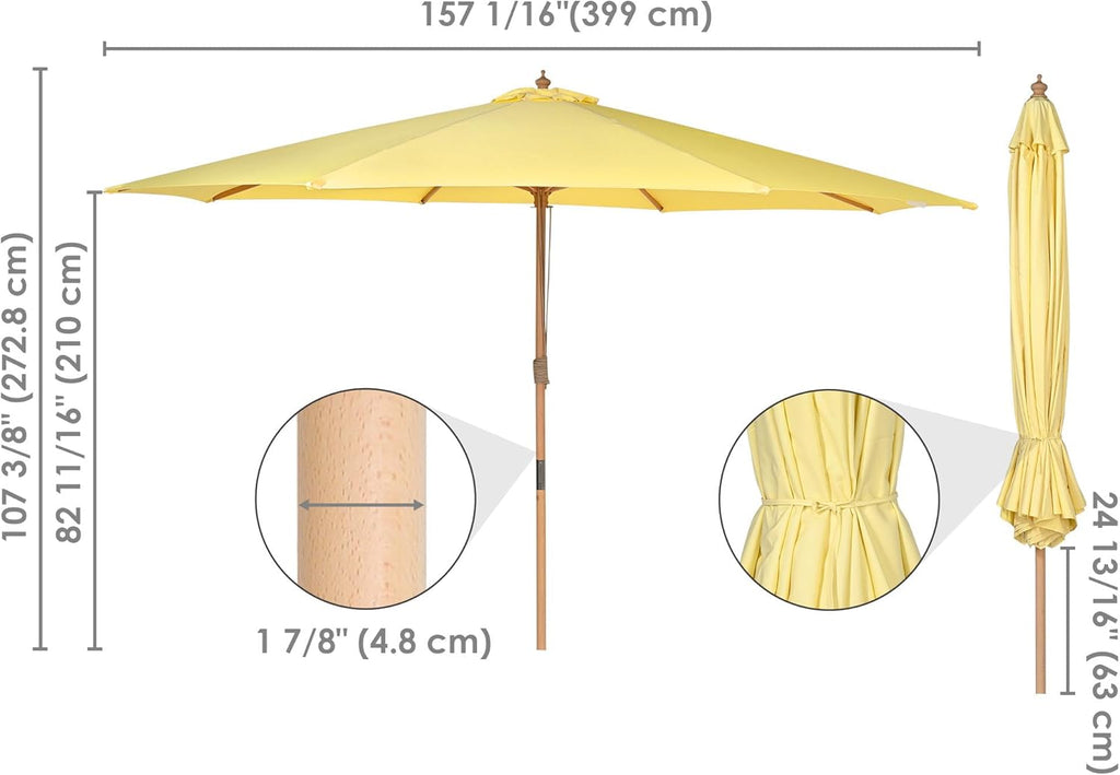 Yescom 13ft Coastal Solid Beech Wood Umbrella Pulley Lift Commercial Base with Wheel Included for Beach Club Seaside Restaurant Terrace Resort Poolside