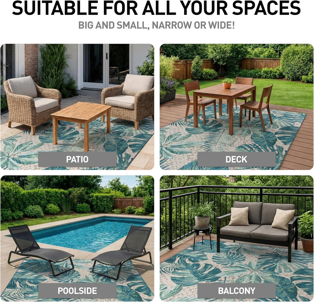 Rugshop Blue Contemporary Tropical Floral Indoor/Outdoor Area Rug — Weather Resistant for Living Room, Dining Room and Office, 6'6" x 9'