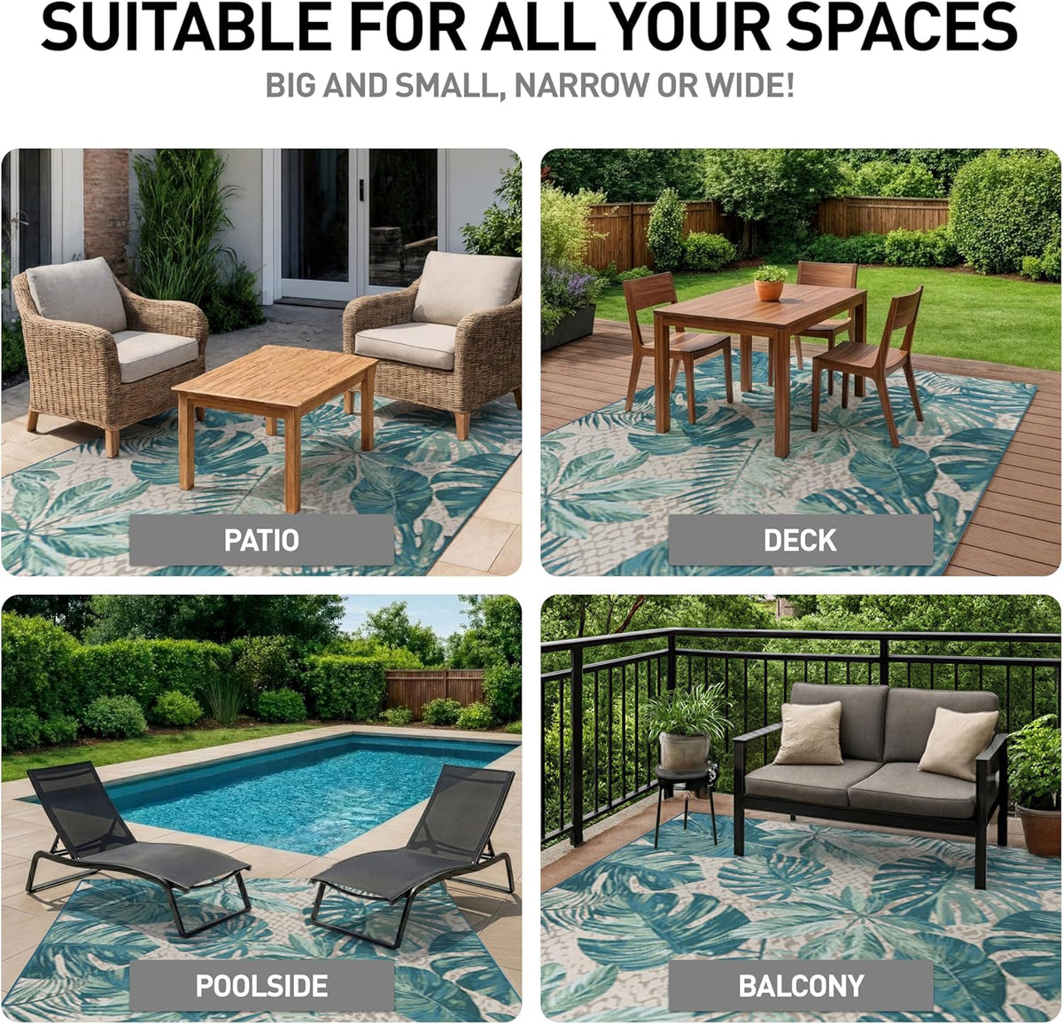Rugshop Blue Contemporary Tropical Floral Indoor/Outdoor Area Rug — Weather Resistant for Living Room, Dining Room and Office, 6'6" x 9'