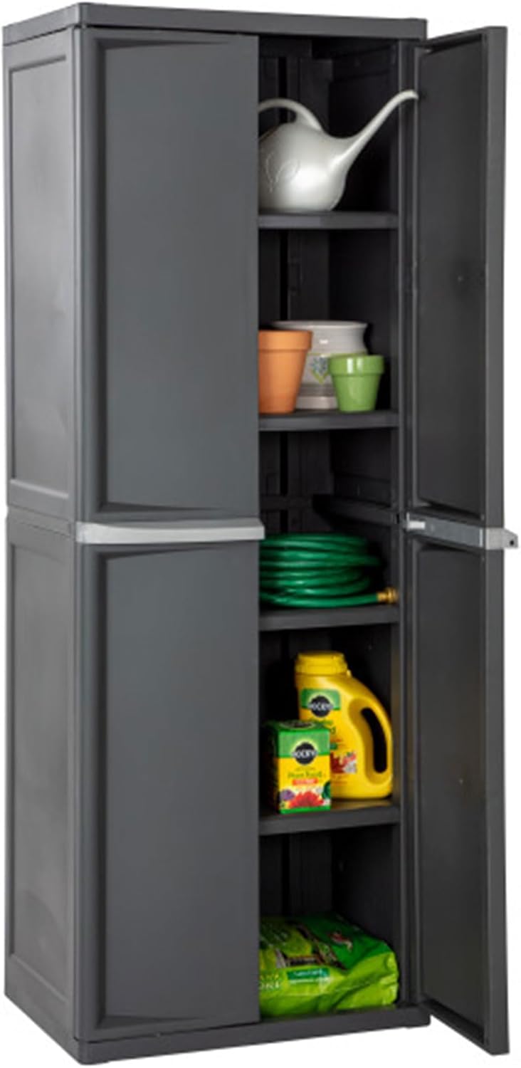 Sterilite 4 Shelf Cabinet, Heavy Duty and Easy to Assemble Plastic Storage Unit, Organize Bins in the Garage, Basement, Attic, Mudroom, Gray, 1-pack