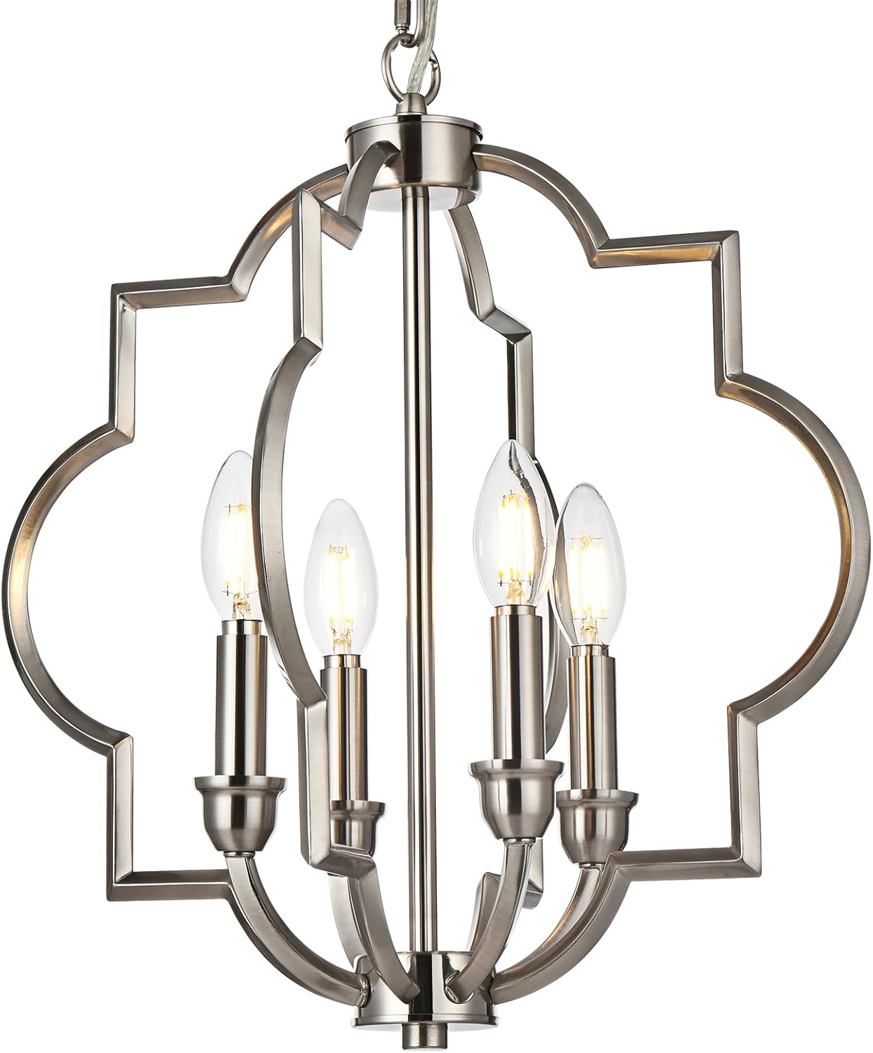 Jonsi Brushed Nickel Chandelier - 4 Lights Kitchen Island Pendant Light, 15.6" Farmhouse Orb Geometric Adjustable Height Ceiling Hanging Lighting for Entryway Foyer Bar Restauran Living Dining Room