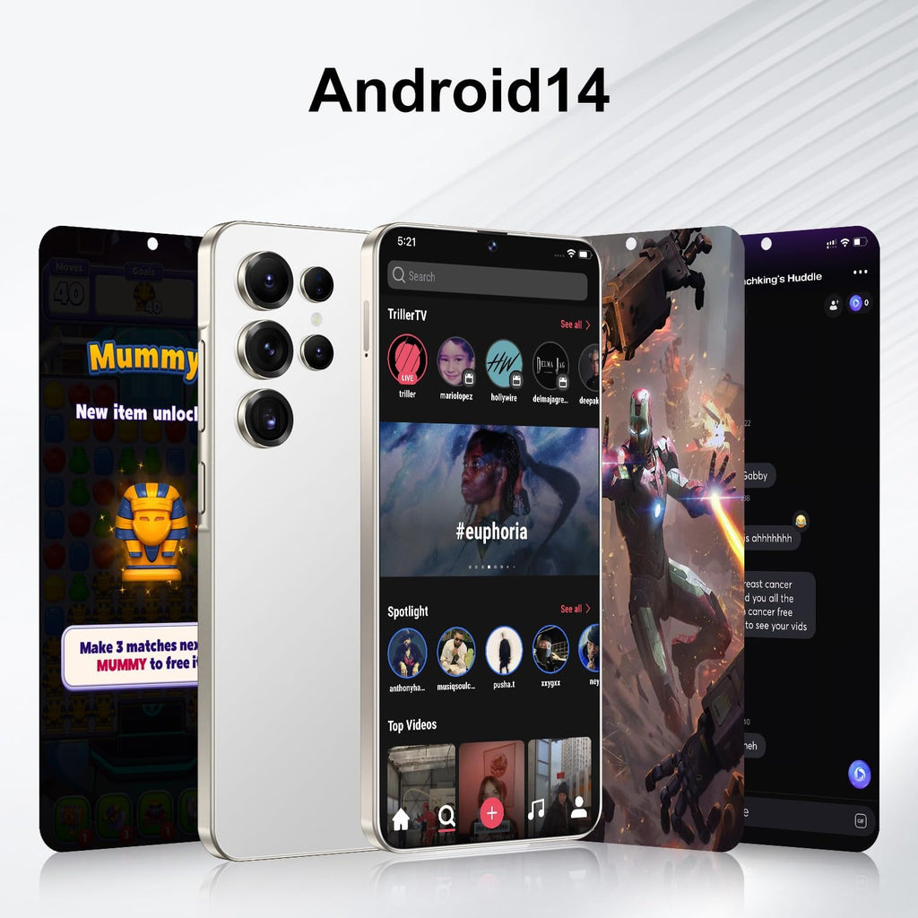 Unlocked Cell Phones I25 Ultra 5G Smartphone Android 14 Unlocked Phones 12GB+512GB Snapdragon 8Gen3 7" HD Screen 48MP+108MP 6800mAh Support Dual SIM Fingerprint Lock GPS Face ID (White)