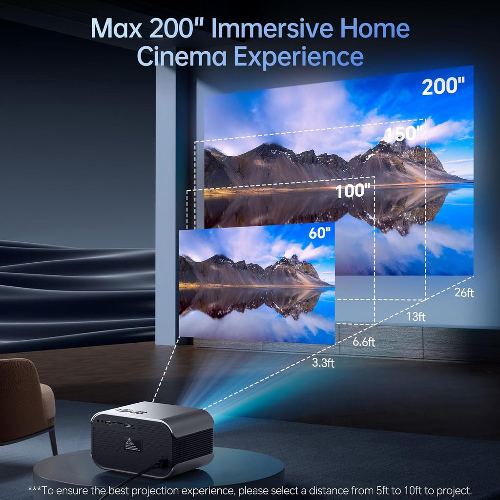Home Projector with WiFi and Bluetooth, Native 1080P, 4K Support, Portable Smart Projector, Mirror Screen, Compatible with Android, iOS SmartPhone/PC/PS5/TV Stick for Home Movies