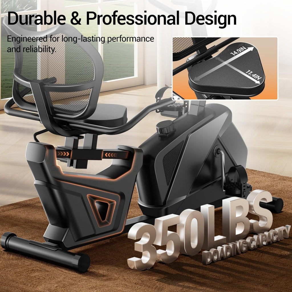 CURSOR FITNESS Recumbent Exercise Bike, Quiet Recumbent Stationary Bike for Adults & Seniors, Magnetic Stationary Bike with 16-Level Resistance, Supports 350LB, Heart Rate Handle & LCD Display