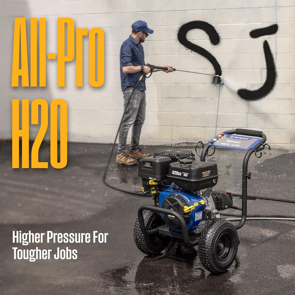 Westinghouse WPX4400 Gas Pressure Washer, 4400 PSI and 4.2 GPM, Spray Gun and Wand, 5 Nozzle Set, for Cars/Fences/Driveways/Homes/Patios/Furniture