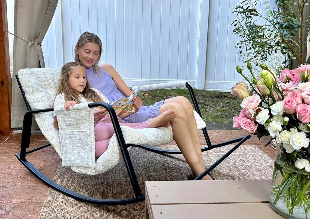 lavimiya Indoor Outdoor Patio Rocking Chairs, Papasan Rocking Chairs, Double Papasan Chair with Cushion, Oversized Modern Rocker Chairs for Living Room, Bedroom, Porch, Garden