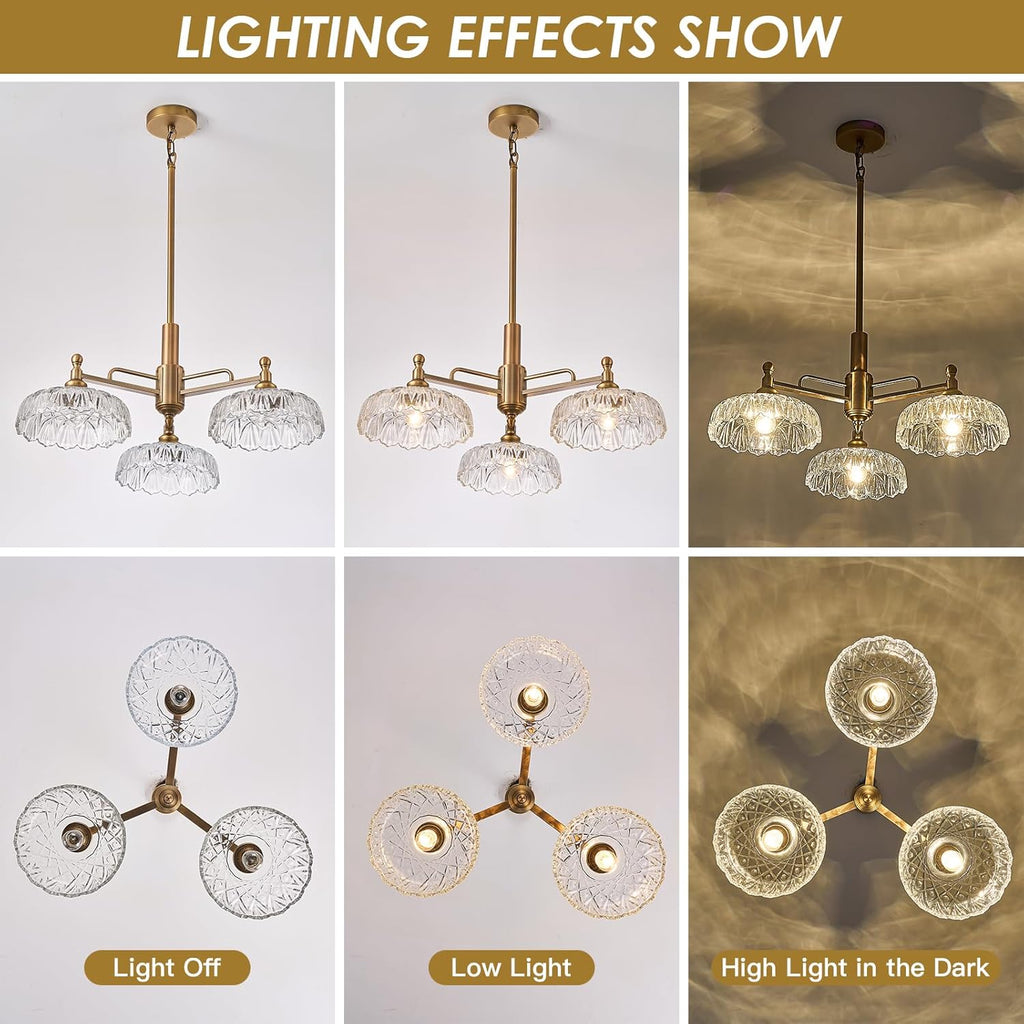 HDDFL Chandelier Pendant Lights Fixture Vintage Pendant Lighting Fixtures 3 Lights Chandelier E26 Base Brass Kitchen Glass Hanging Lamp for Island Dining Room Living Room