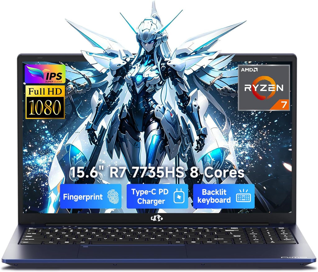 NIMO Gaming Laptop, 15.6" FHD IPS Anti-Glare Screen, AMD R7 7735HS (Up to 4.75GHz, Beat i7-12650H) Computer with 16GB DDR5 RAM 1TB SSD, 180° Viewing, Radeon 680M, 100W Type-C, for Business, College