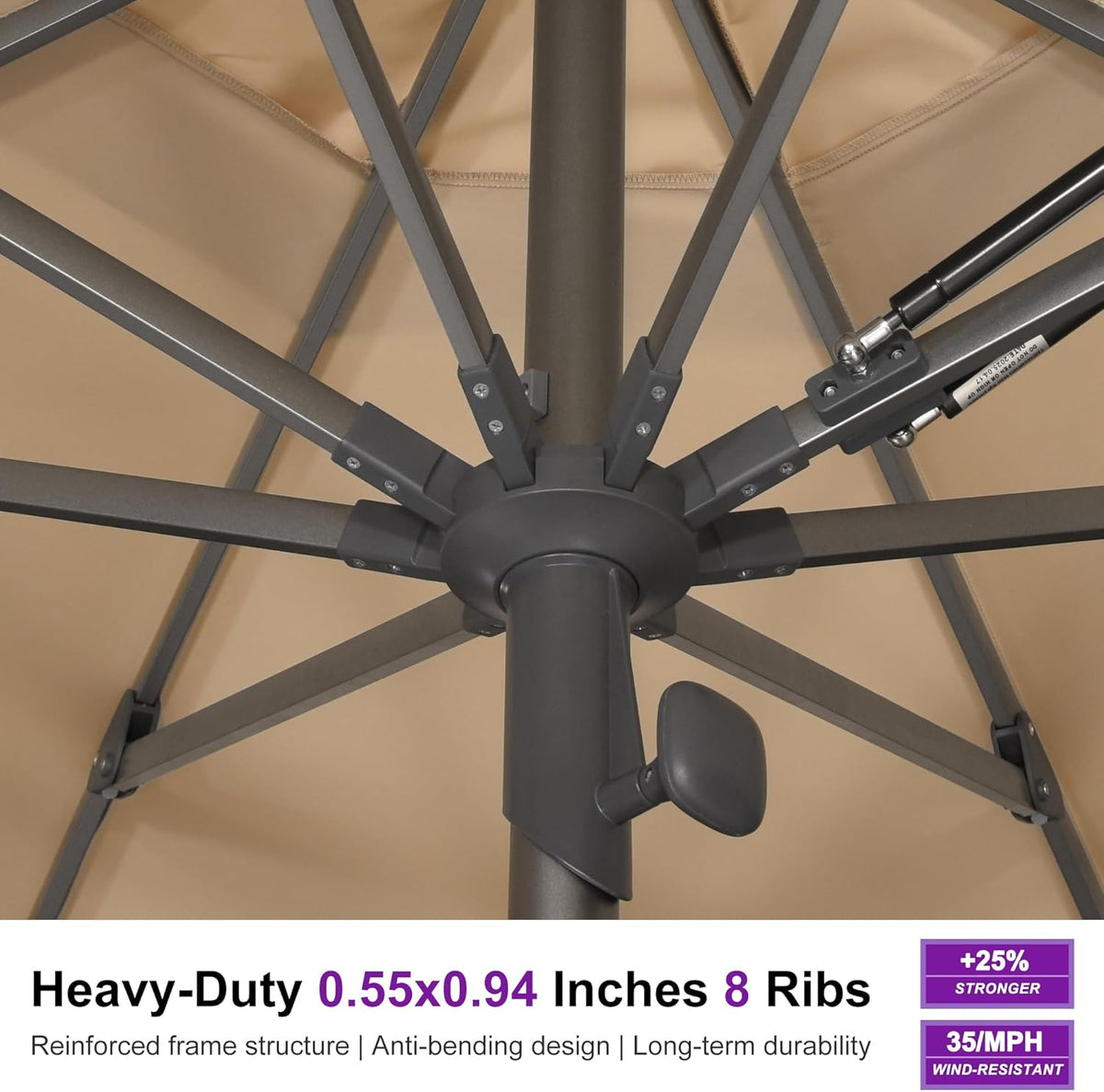 PURPLE LEAF 10 FT LED Round Patio Umbrella with Solar Lights Heavy Duty Windproof Semi Auto for Outdoor Dining Rooftop Bar Wedding Venue Resort Event Hotel Restaurant Night Business Commercial Use Beige