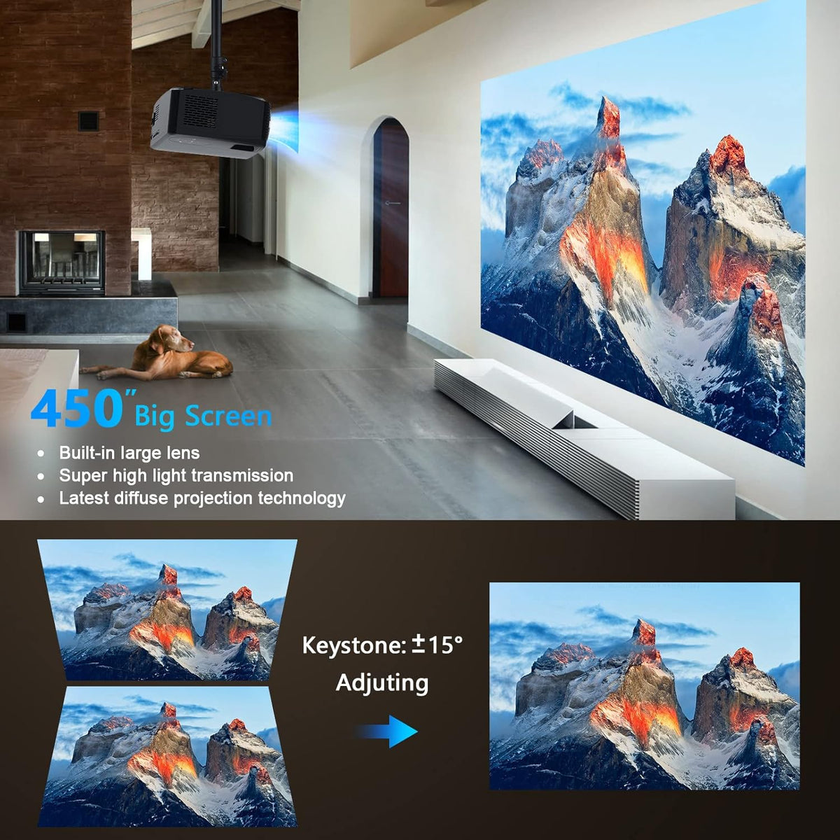 Native 1080P 5G WiFi Bluetooth Projector, AILESSOM 20000LM 450" Display Support 4K Movie Projector, High Brightness for Home Theater and Business, Compatible with iOS/Android/TV Stick/PS4/HDMI/PPT/USB