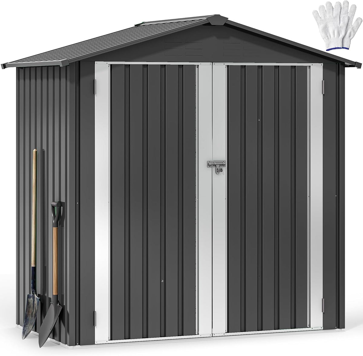DWVO 6x4ft Small Tool Storage Shed, Lockable Doors, and Sloped Roof, Oversized Steel Outdoor Storage Shed for Garden, Patio, Garage, Backyard, Lawn - Dark Gray