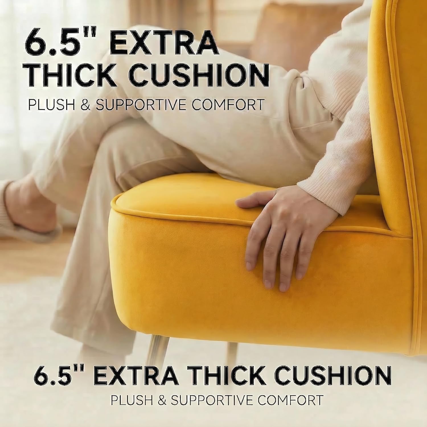 DUOMAY Modern Accent Chair Set of 2 Velvet Slipper Chair with Gold Legs Wingback Side Chair for Living Room Bedroom Entryway Small Corner Chair for Space Saving, Yellow