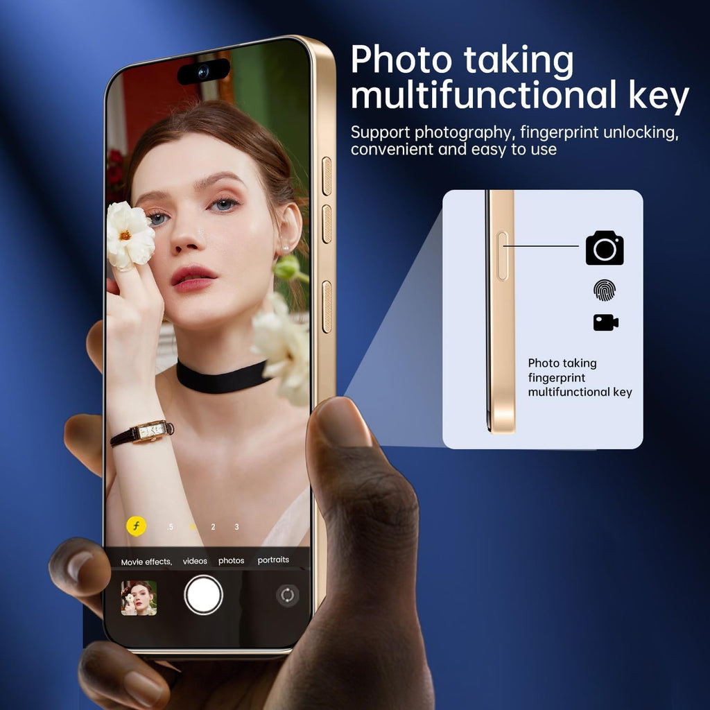 OEJBK 16PM Smartphone New Upgrade 16GB+512GB/6.99" Display 68+108MP Zoom Camera,Tempered Glass Finish, 7000mAh Android 14 Smartphone (Gold)