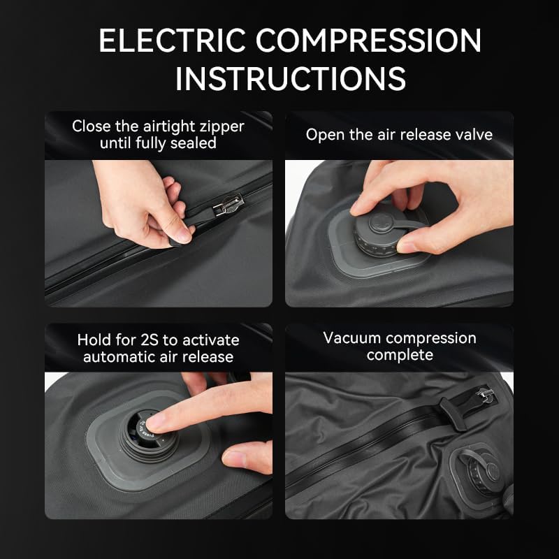 Reeyee Electric Vacuum Compression Bag, 20L Portable Travel Packing Cube with Built-in Pump, Type-C Rechargeable, Waterproof TPU, Saves 60% Space (3, Gray)