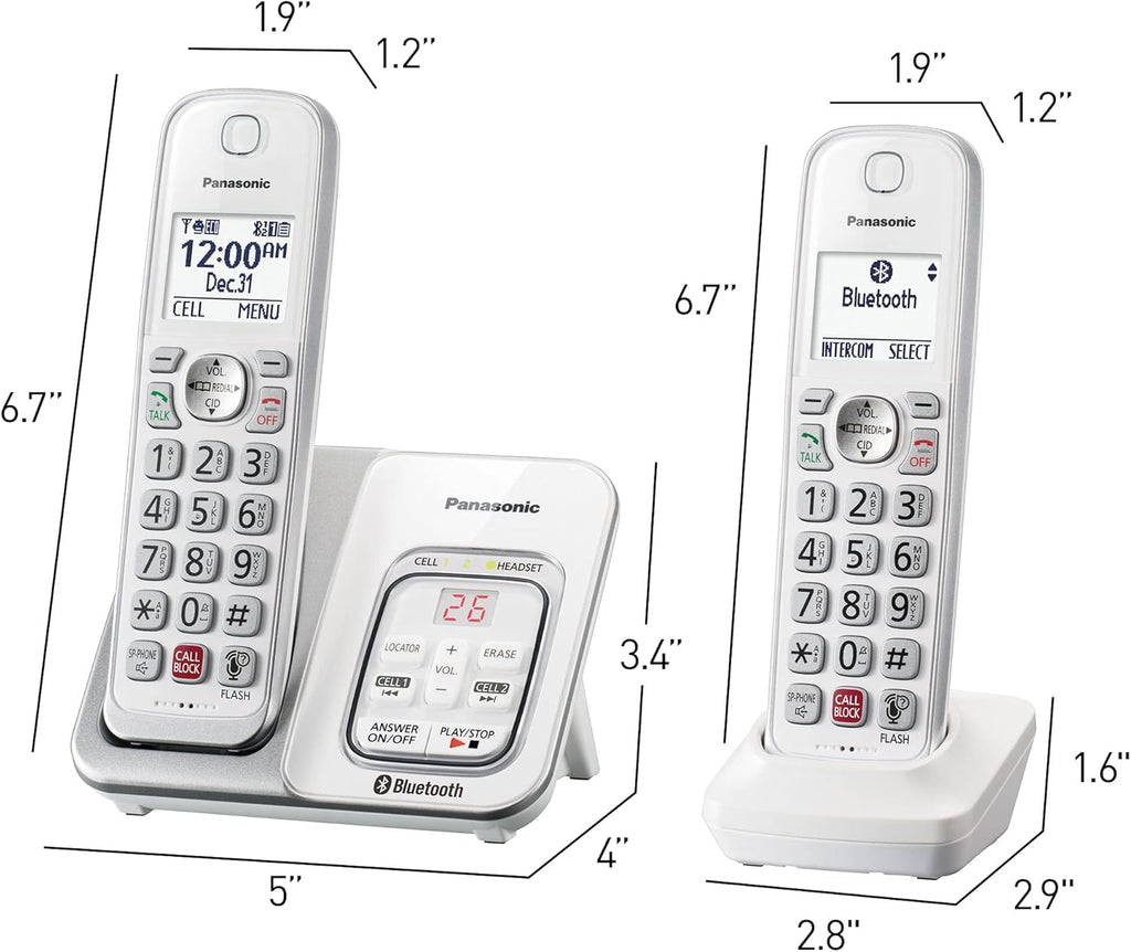 Panasonic Cordless Phone with Answering Machine, Link2Cell Bluetooth Home Phones, Voice Assistant and Advanced Call Blocking, Expandable System with 4 Handsets - KX-TGD864W (White)