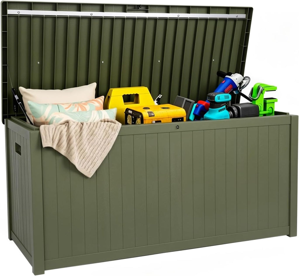 EHHLY Outdoor Storage Box Large-120 Gallon Deck Box with Hydraulic Pistons&Lockable Secure, Waterproof Resin Package Delivery Box for Outside Porch, Curbside, Patio, Home