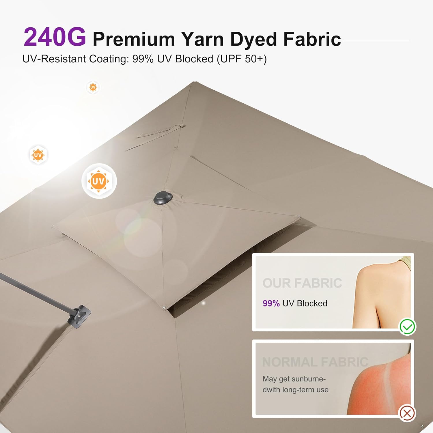 PURPLE LEAF 9' X 12' Patio Umbrella with Base Outdoor Rectangle Umbrella Large Cantilever Umbrella Heavy Duty Outdoor Market Umbrella for Garden Deck Backyard Pool Taupe