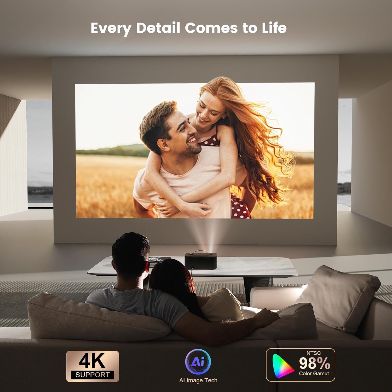 Outdoor-Projector-4K with WiFi and Bluetooth: 3000 Brightness/50W DoIby/Built-in APPs Portable-Projector Smart OS 2.0&AI Auto Focus, ONOAYO Movie Proyector Compatible with Netflix/YouTube/PrimeVideo