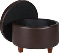 HomePop Round Leatherette Storage Ottoman with Lid, Chocolate Brown Large