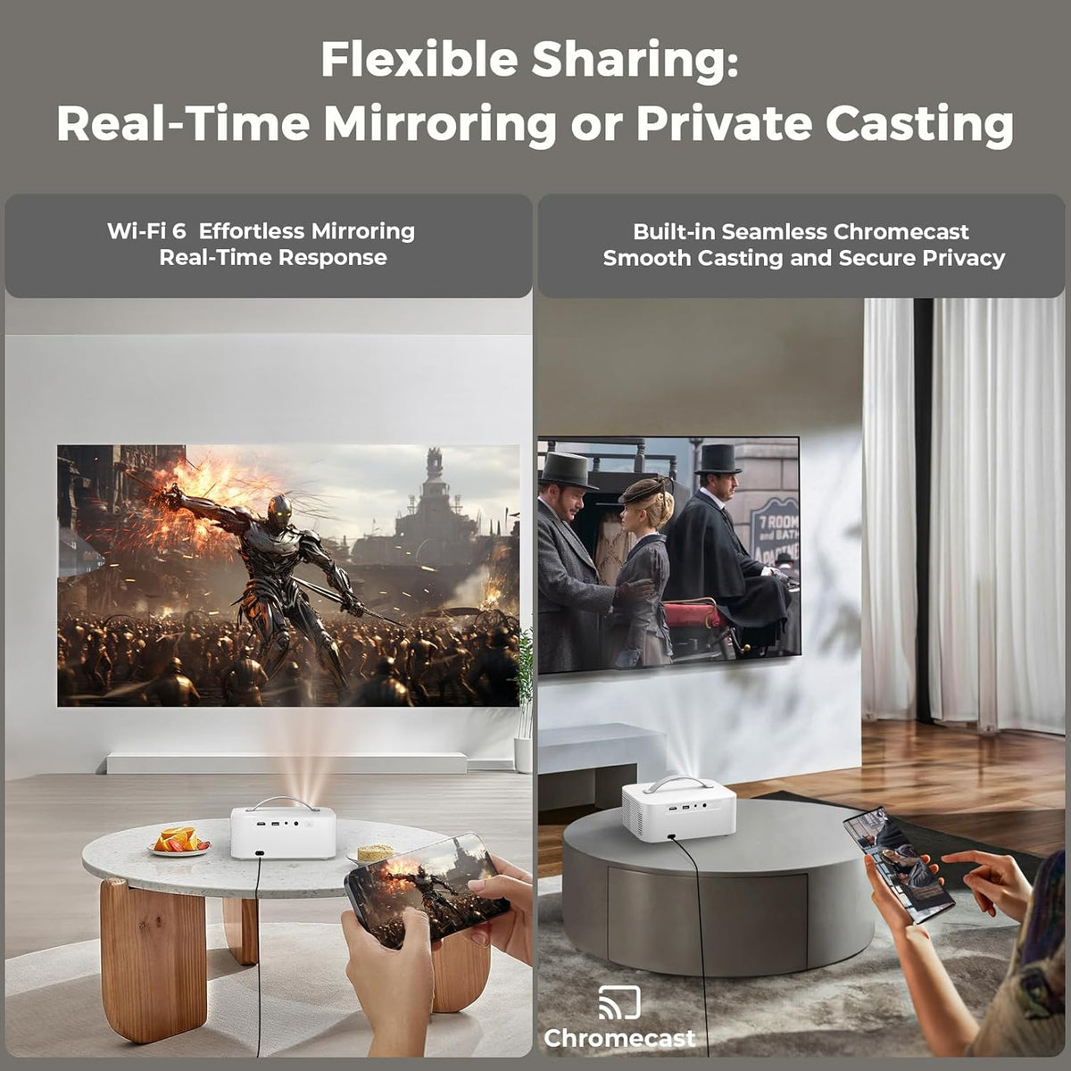 5000+ Official-Apps & AI Auto Focus & 50W Dolby Audio Outdoor-Projector-4k with WiFi and Bluetooth, AI Movin 2.0 OS Smart Projector with HDR10+, Lisowod Portable 4K Proyector 2026 Upgraded
