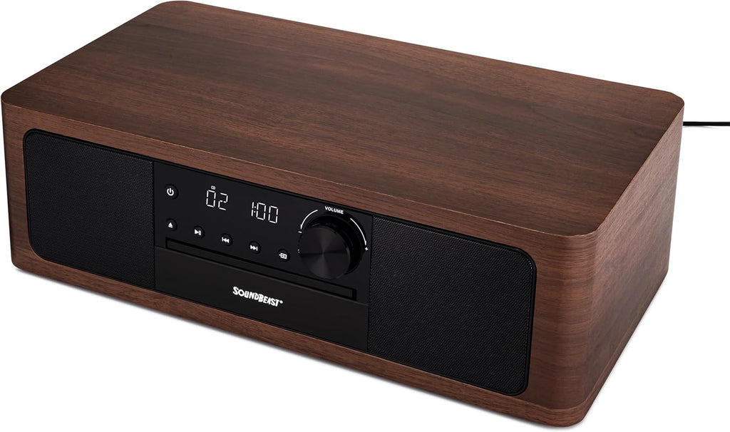 SoundBeast Stereo Shelf System with CD Player, Bluetooth, FM Radio, USB Playback, Aux in, Optical in, Alarm Clock, & Remote Control