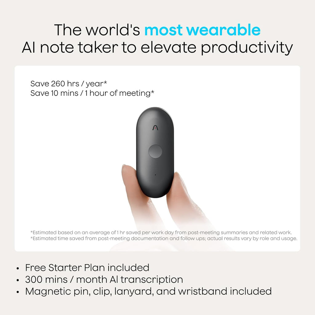 Plaud NotePin S AI Voice Recorder, Wearable AI Notetaker, AI Transcribe & Summarize, Support 112 Languages, 64GB Audio Recorder for Meetings Interviews, Professionals, Teams, with 4 Accessories