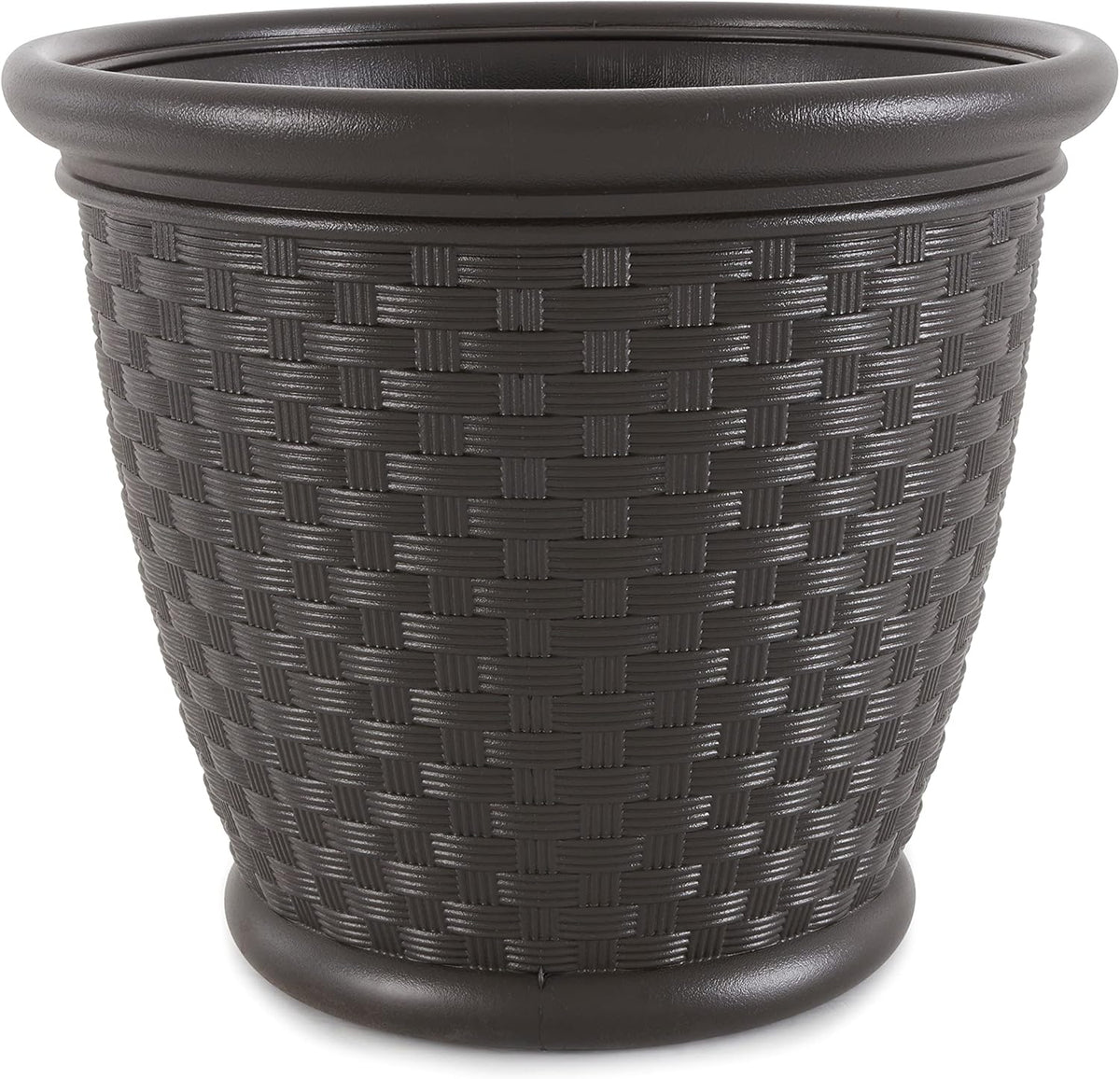 Suncast 4 Pack Sonora 18 Inch Lightweight Durable Plastic Wicker Decorative Flower Planter Pot for Yard, Garden, Indoor or Outdoor Use, Brown