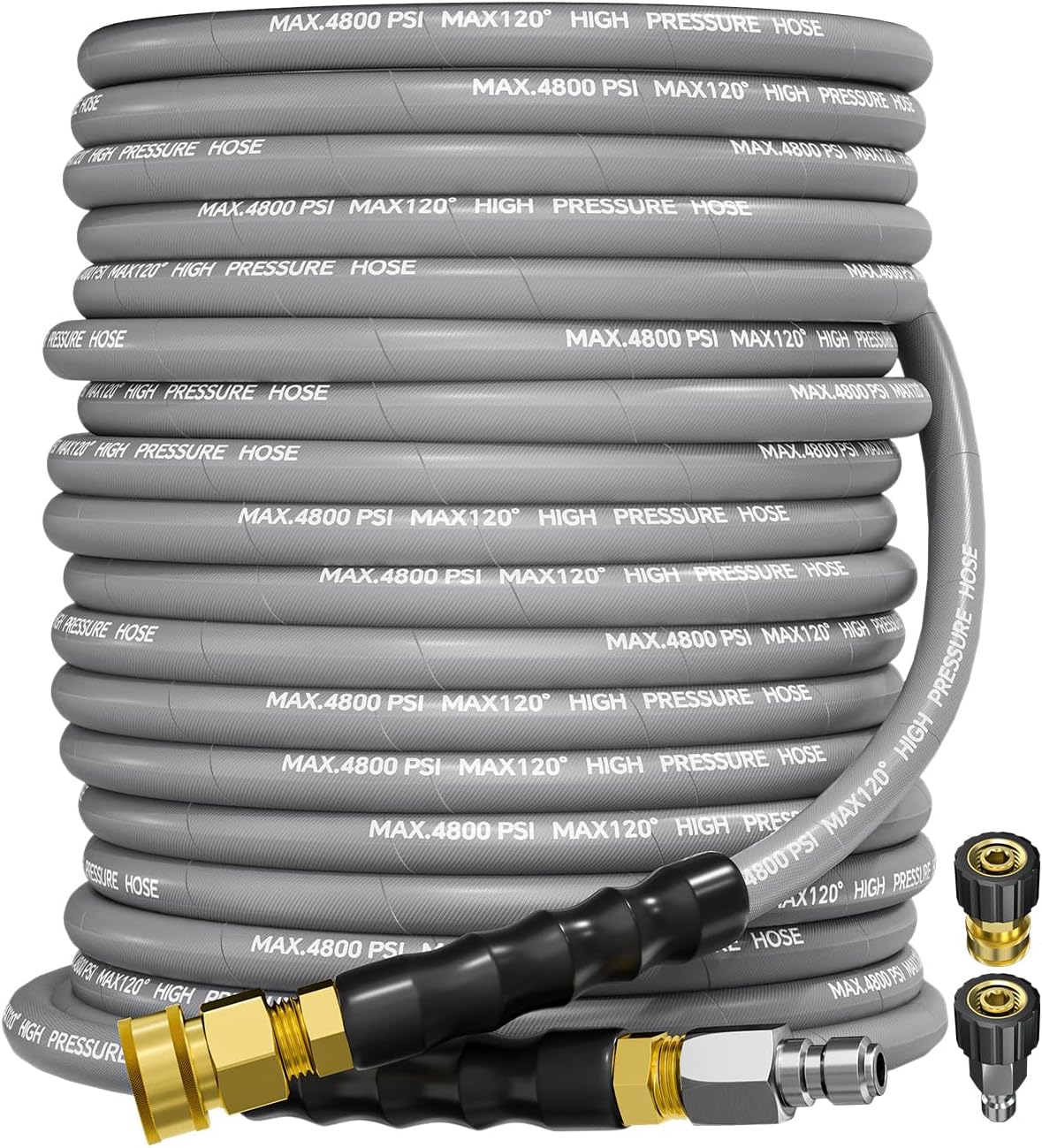 3/8" 4800PSI Pressure Washer Hose 100FT with Swivel Quick Connect for Cold/Hot Water Max 248°F, Kink Resistant Steel Wire Braided, Wear Resistant Power Washer Hose with M22 14mm Adapter