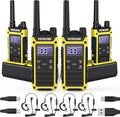 KETELESE T3F IP67 Waterproof Two Way Radios, FRS Walkie Talkie 4 Pack with Earpieces,USB C Charge Dock,Group Talk,Flashlight,VOX,Weather Alert, for Adults, Black/Yellow