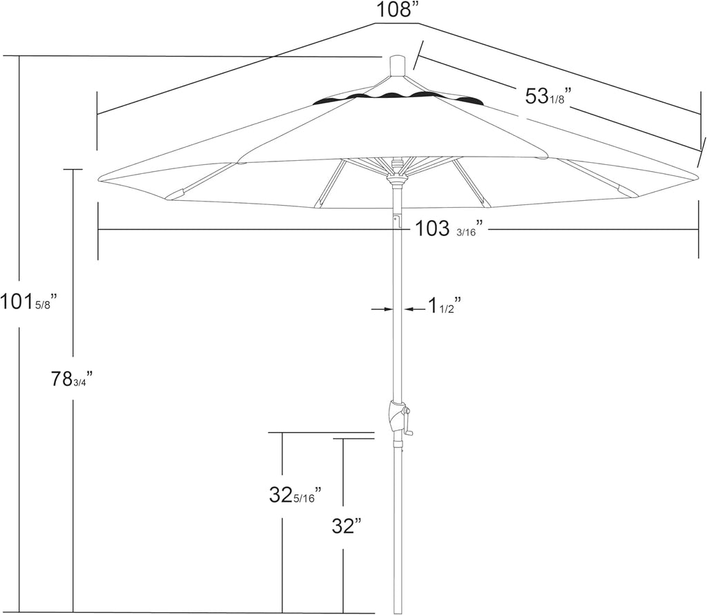 California Umbrella 12-Year-Non-Fading, 9Ft Premium Sunbrella Patio Umbrella, Hand-Crank, Button-Tilt, White Frame, Natural Fabric