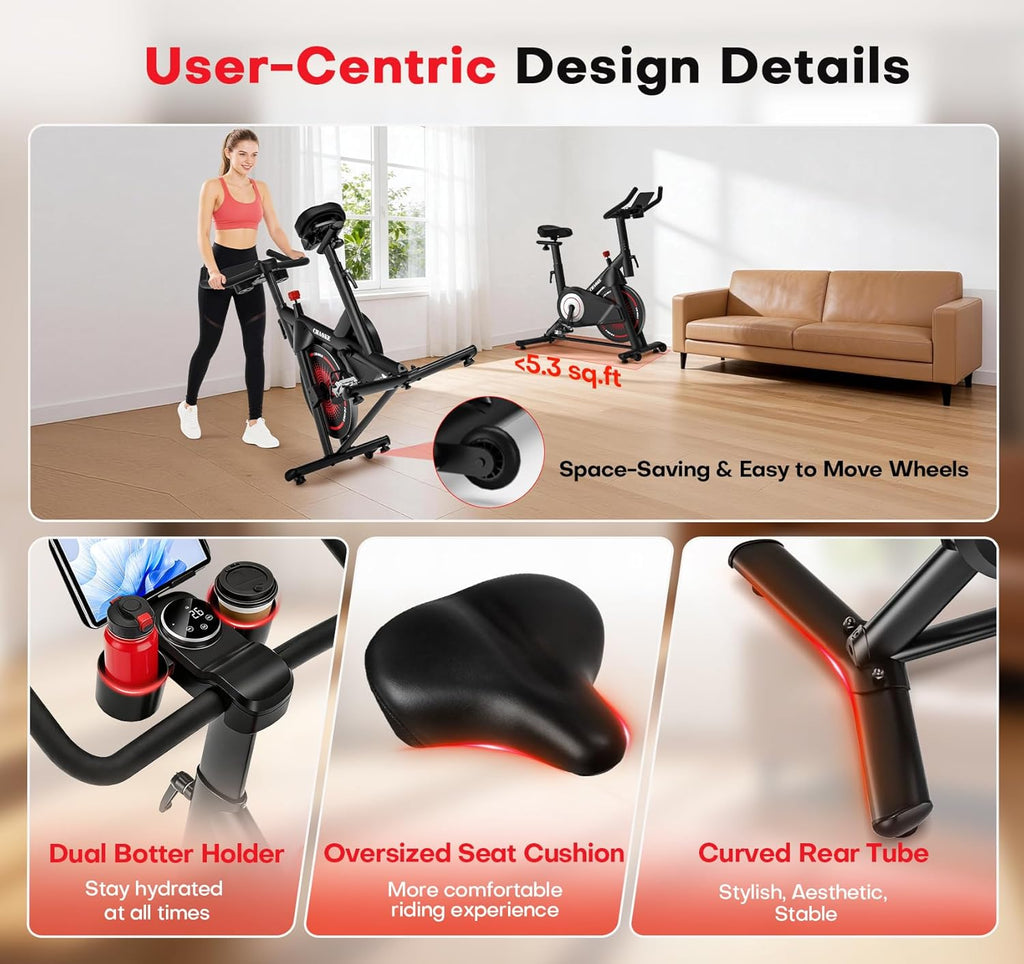 Exercise Bike, CHAOKE Quiet Adjustable Magnetic Resistance Stationary Bike for Home Cardio with App Compatible, 350LB Weight Capacity Indoor Cycling Bike with Comfortable Seat & Digital Display