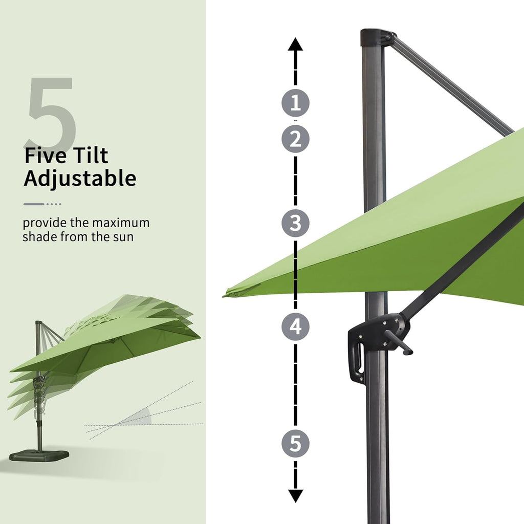 PURPLE LEAF 9' X 11.5' Square Cantilever Umbrella Patio Umbrella with Base Outdoor Umbrella Aluminum Offset with 360-degree Rotation for Garden Deck Pool Patio Apple Green