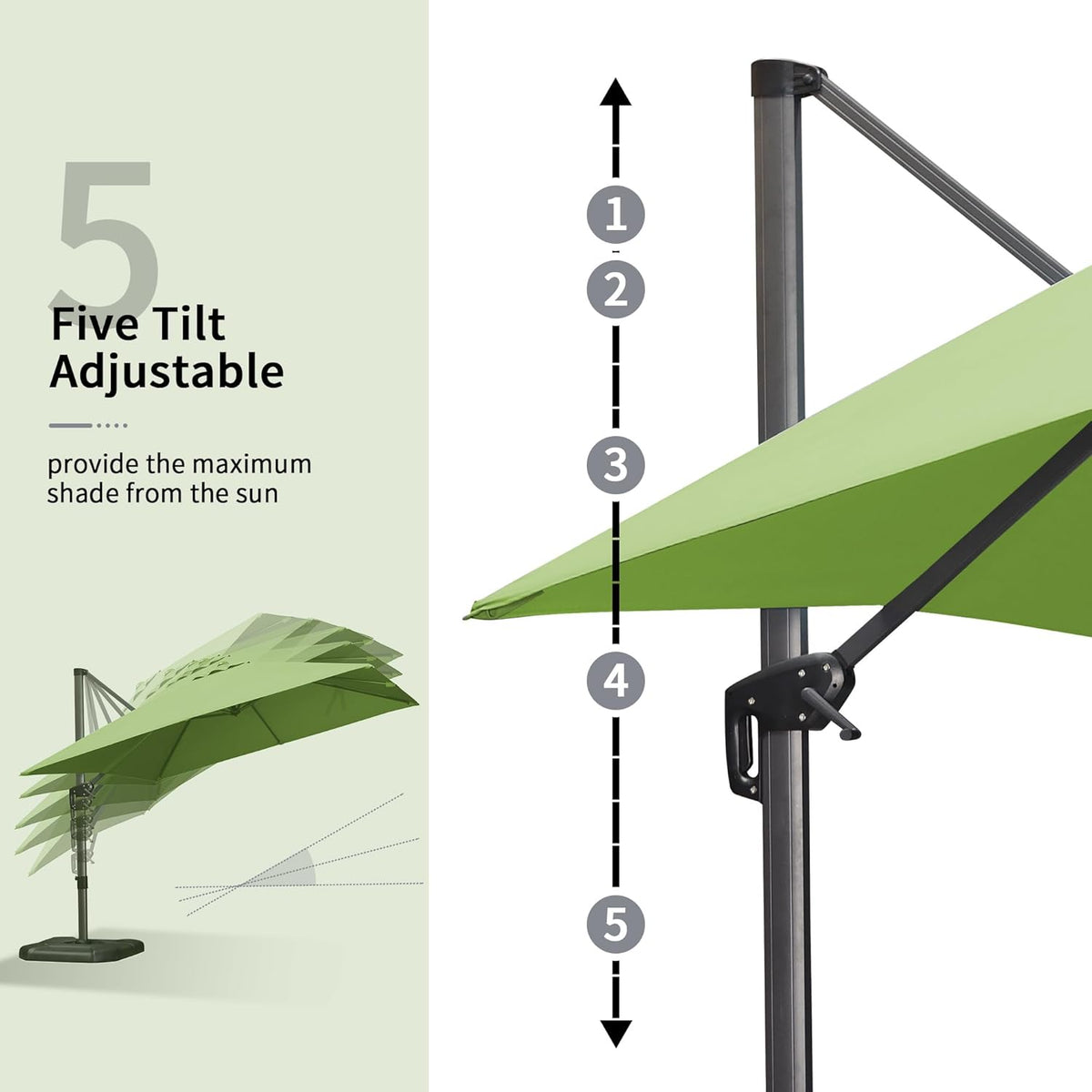 PURPLE LEAF 9' X 11.5' Square Cantilever Umbrella Patio Umbrella with Base Outdoor Umbrella Aluminum Offset with 360-degree Rotation for Garden Deck Pool Patio Apple Green
