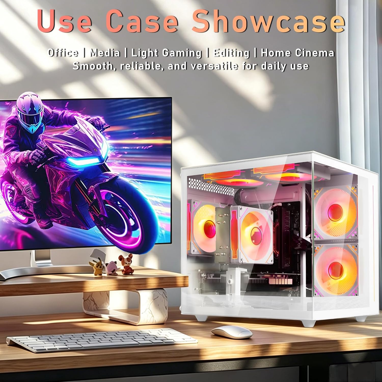 suevery Prebuilt Gaming PC |16G RAM | AMD Ryzen5 6Cores 3.6G Up to 4.1G | 512G SSD | Radeon 4G Graphics Gard | Wi-Fi 6 White Tower Desktop Computer Gamer Home