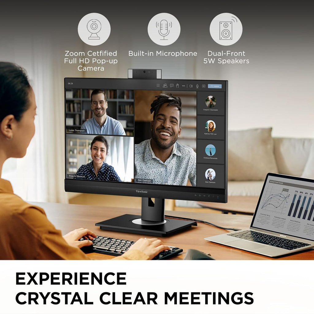 ViewSonic VG2757V-2K 27 Inch 1440p Video Conference Docking Monitor with Windows Hello Compatible IR Webcam, Advanced Ergonomics, and 90W USB C for Home and Office (Renewed)