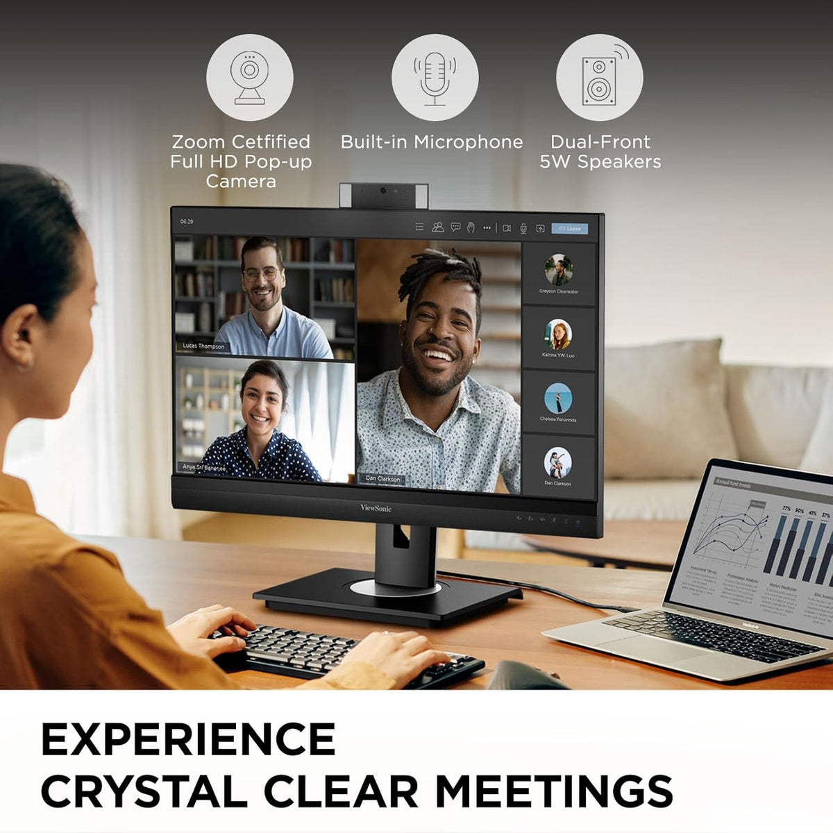 ViewSonic VG2757V-2K 27 Inch 1440p Video Conference Docking Monitor with Windows Hello Compatible IR Webcam, Advanced Ergonomics, and 90W USB C for Home and Office (Renewed)