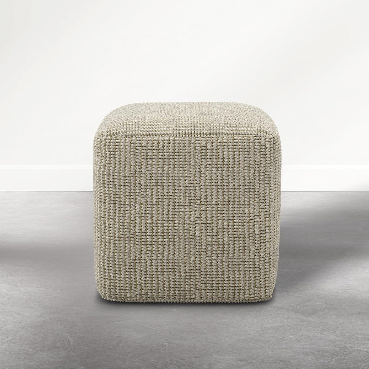 SIMPLIHOME Zelma Square Pouf – 18 inch Wide Upholstered PET Polyester Ottoman in Dune Beige, Boho Indoor/Outdoor Footstool or Extra Seating for Living Room or Patio, Assembled
