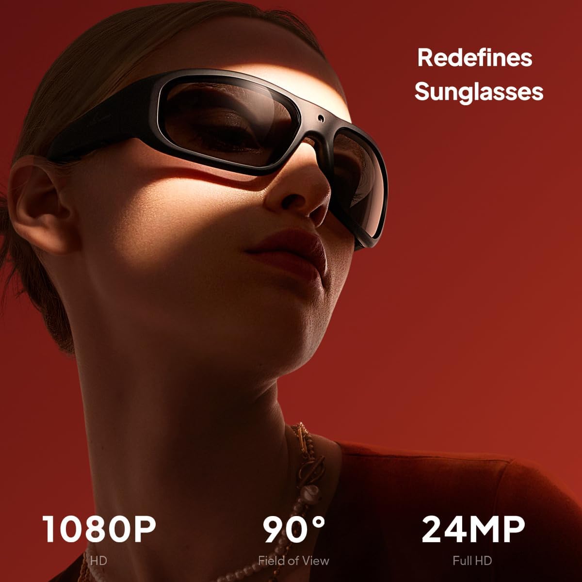 OHO Ultra-Thin Lightweight Sports Camera Sunglasses, 24MP Camera, 1080P Video, Water Resistant UV400 Lens
