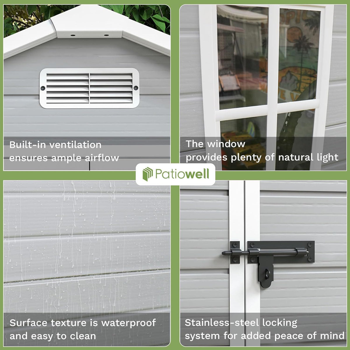 Patiowell 6 x 4 FT Plastic Outdoor Storage Shed with Floor, Resin Outside Sheds with Window, Garden Tool Shed with Lockable Door for Patio Storage, Backyard, Light Gray