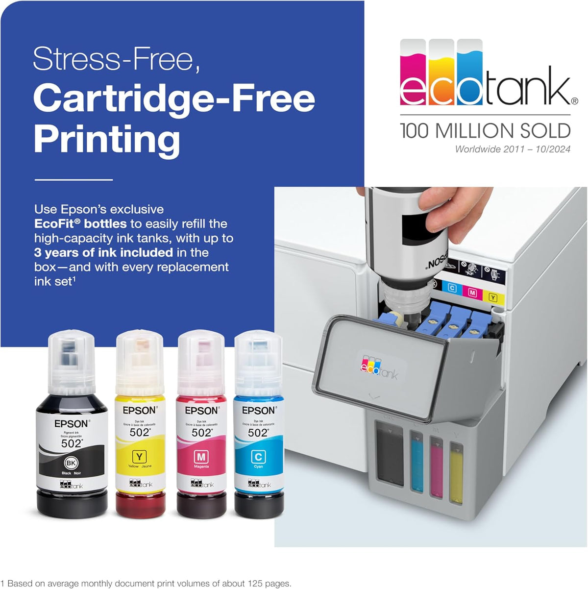 Epson EcoTank ET-2980 Wireless All-in-One Color Supertank Printer with up to 3 Years of Ink, Refillable Tanks, Perfect for Home, 15 PPM, 1.44" Color Screen, Auto 2-Sided Printing – White (Renewed)