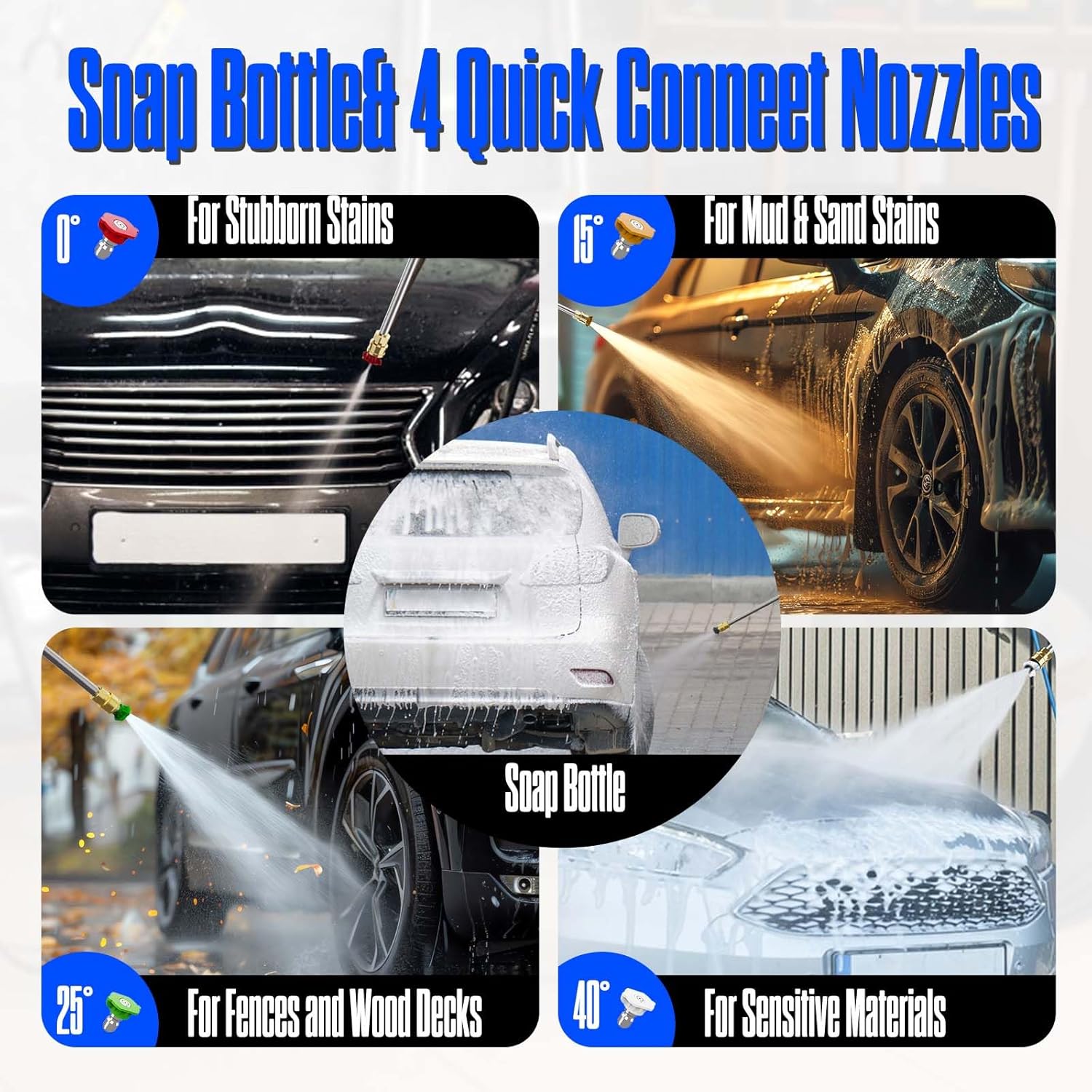 4800PSI PowerWasher with 4 Quick Connect Nozzles, Foam Cannon for Car, Lane, Patio Cleaning
