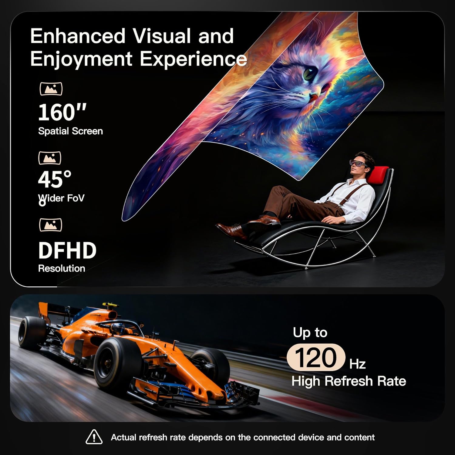 AiRA XR/AR Glasses with 160" 45°FOV 120Hz 5000 Nits, Myopia Adjust, Ultra-Wide Resolution Video Display Glasses for iPhone 17/16/15, Steam Deck, ROG, Switch, Mac, PC, Android & iOS, Black