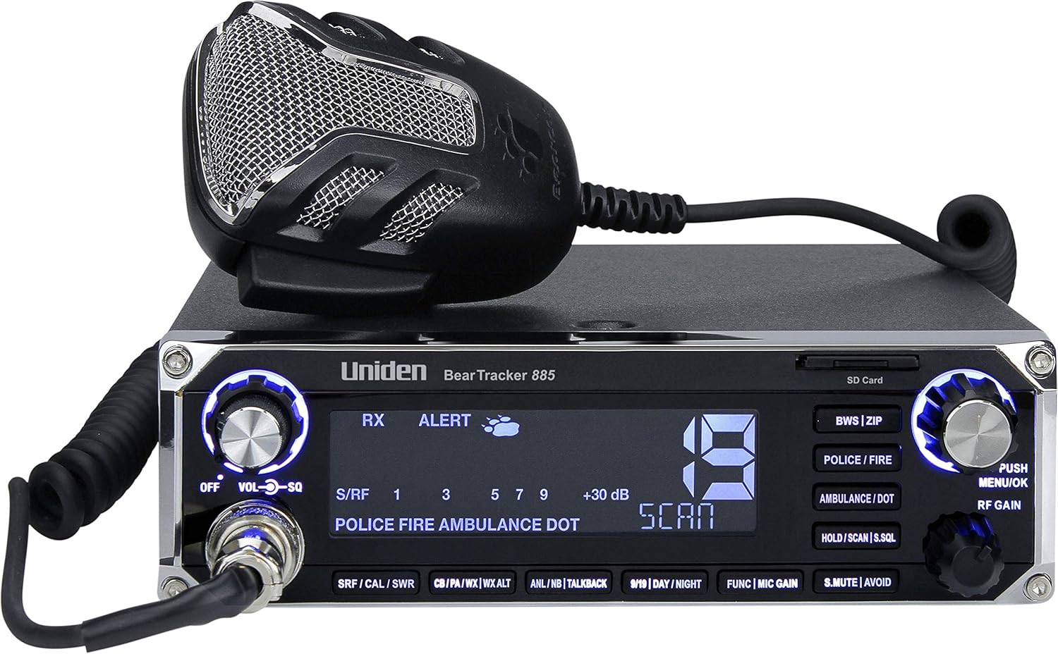 Uniden BEARTRACKER 885 Hybrid Full-Featured 40-Channel 4-Watt CB Radio + Digital TrunkTracking Police/Fire/Ambulance Scanner Bundle with BC906W Wireless CB Microphone Speaker