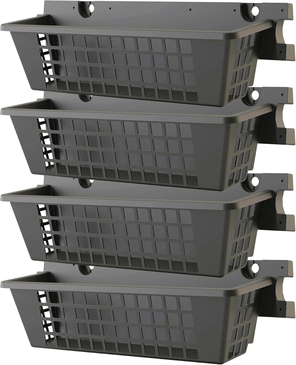 Suncast 4 Pack Accessory Baskets, Resin Organizers for Shed, Black, 25" x 7.25" x 7" - Outdoor Storage, 30 lb Weight Capacity, EZ Bolt Wall-Mount