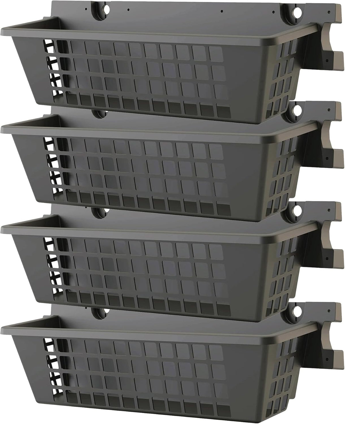 Suncast 4 Pack Accessory Baskets, Resin Organizers for Shed, Black, 25" x 7.25" x 7" - Outdoor Storage, 30 lb Weight Capacity, EZ Bolt Wall-Mount